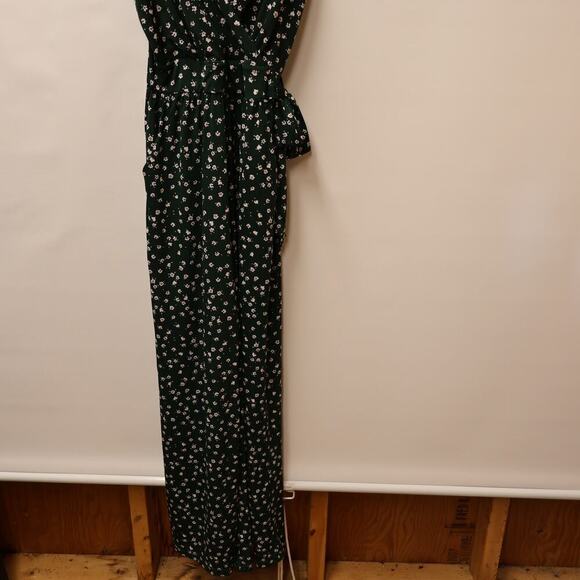 Kaileigh XSP Tall Jumpsuit Spaghetti Straps Green Floral Tie Waist Front Pocket - Picture 3 of 16